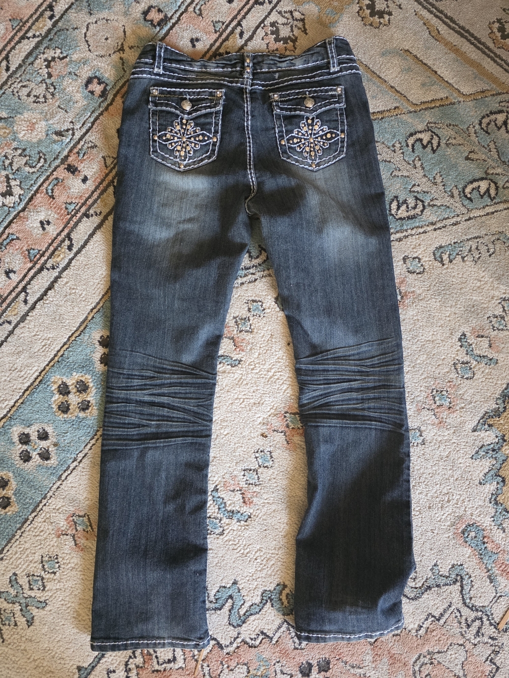 ROADRUNNER Dark Blue Embellished Back Pocket Bootcut Jeans